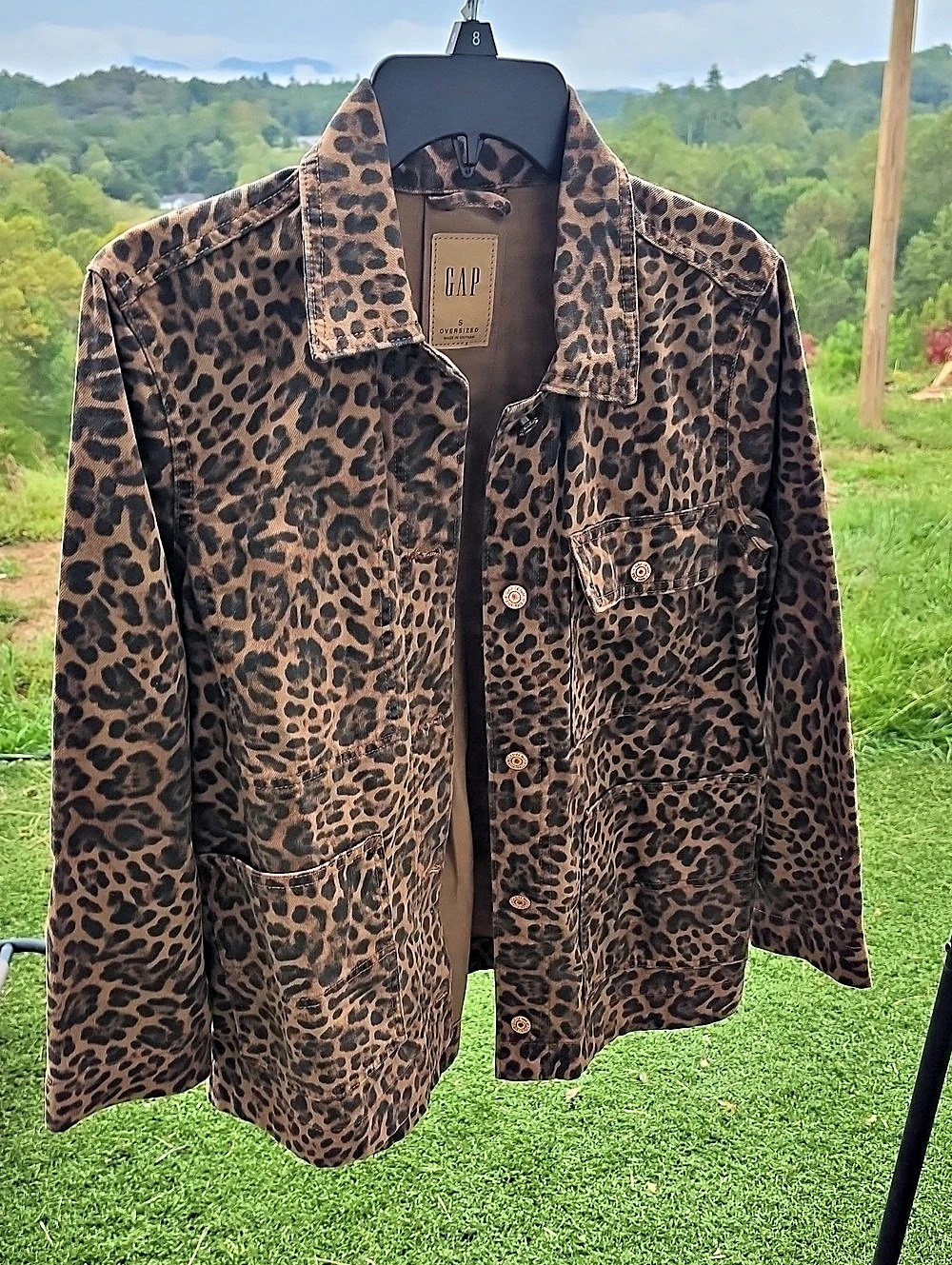 GAP Oversized Denim Jacket Leopard Print Denim Jacket Size Small Like New